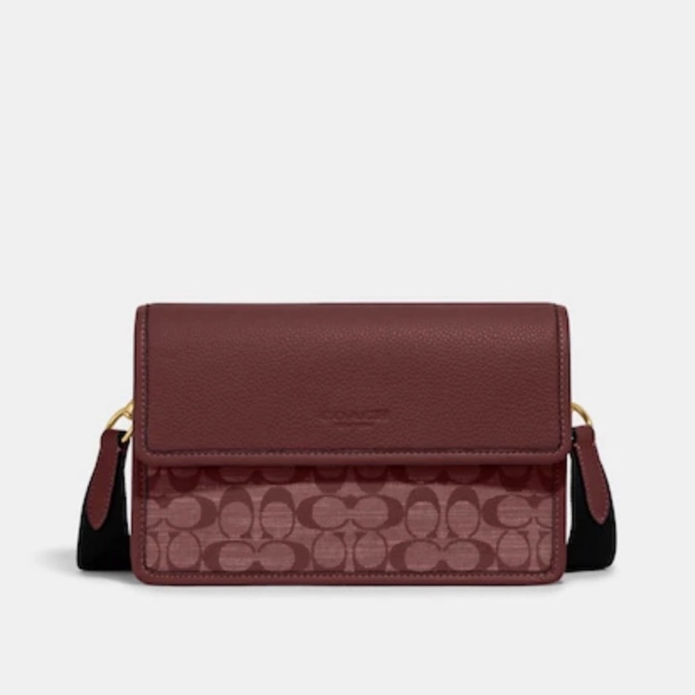 NWT Coach Turner Flap Crossbody Bag In Signature Chambray Burgundy